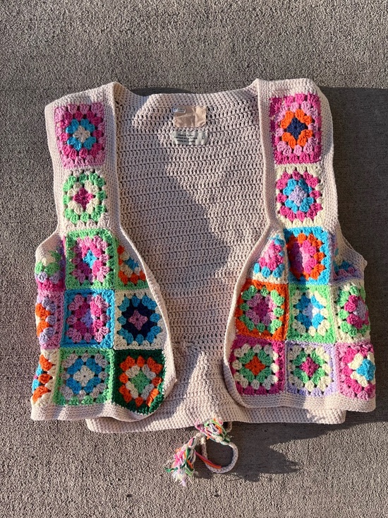 Free People Sweaters - Free people crochet knit granny square multi color sweater vest top tank top